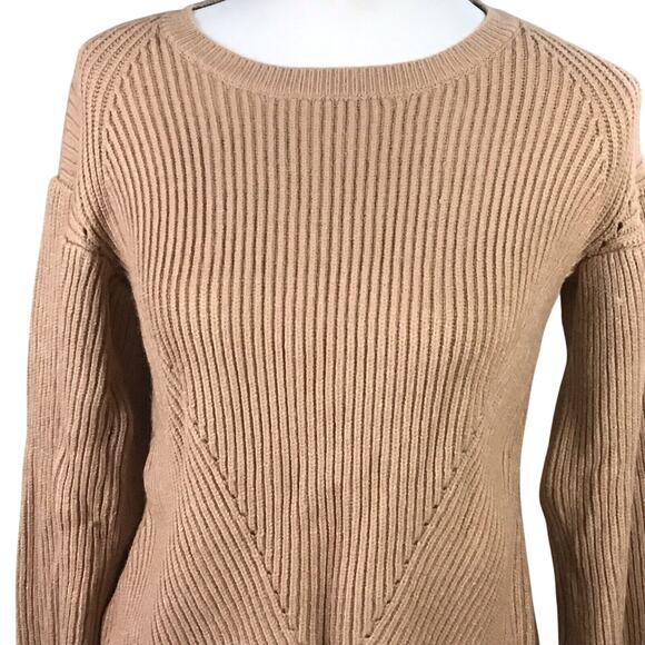 Nordstrom Women’s Small Camel Tan Cropped Pullover Sweater Balloon Sleeves NWT - Picture 3 of 14